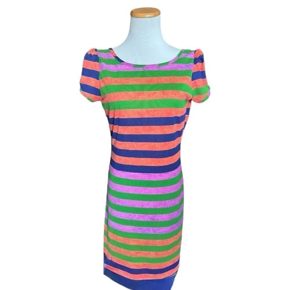 Womens Francesca’s Collection Blue Rain Striped Zipper Back Sheath Dress - Sz L